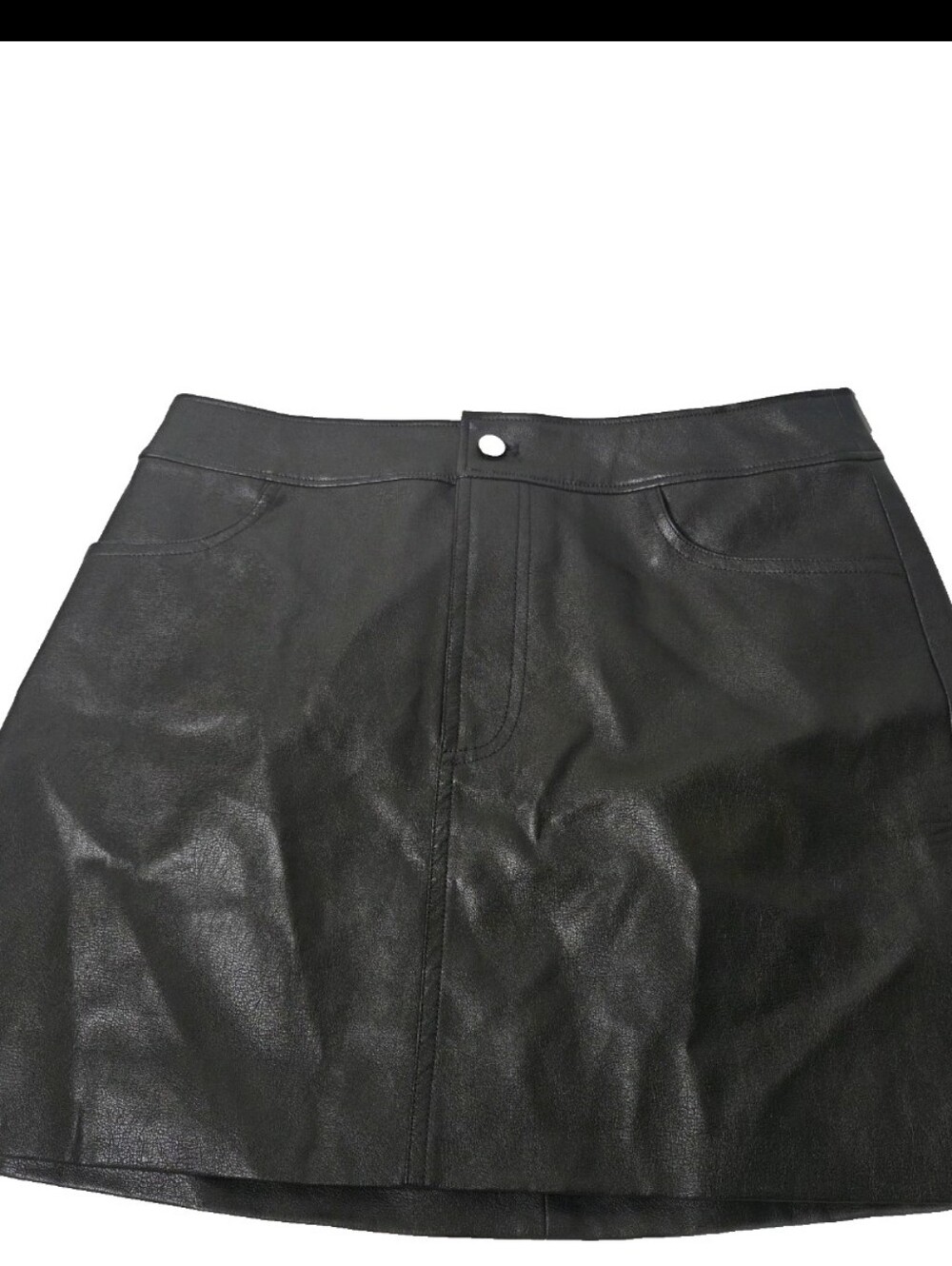 Wayf Black Faux Leather Mini Skirt with Front Seam M